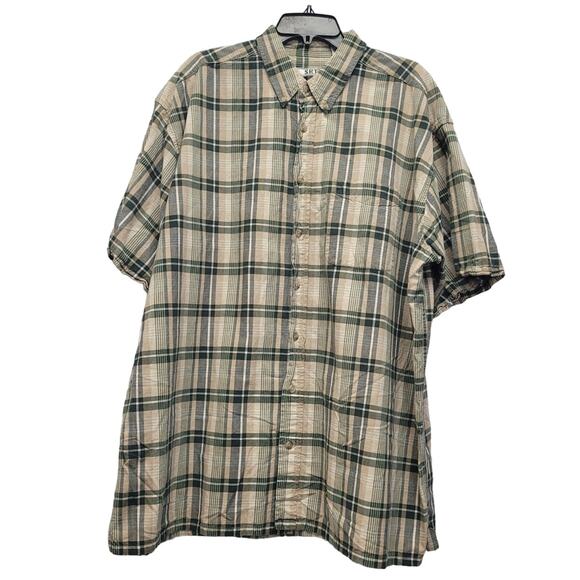 SRT Mens 2XLT 100% Cotton Plaid Short Sleeve Button Up Shirt w Front Pocket - Picture 1 of 4